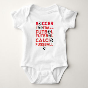International Football Names Typography Red Sports Baby Bodysuit
