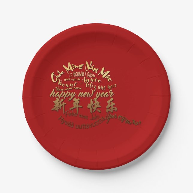 International Gold Wishes Rat New Year 2020 PP Paper Plate (Front)