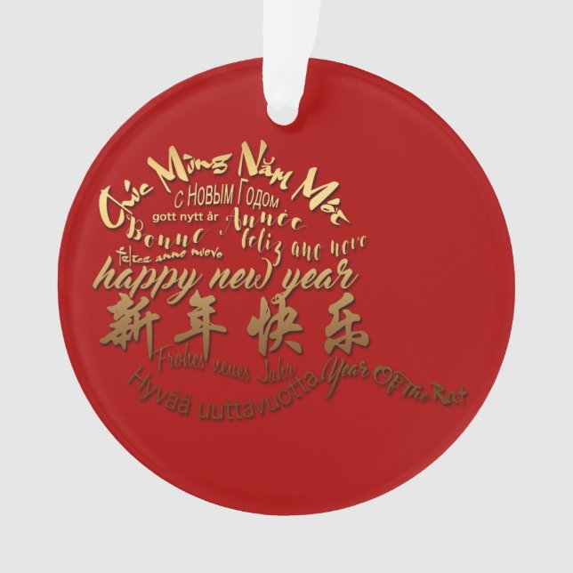 International Gold Wishes Rat New Year 2020 RO Ornament (Front)