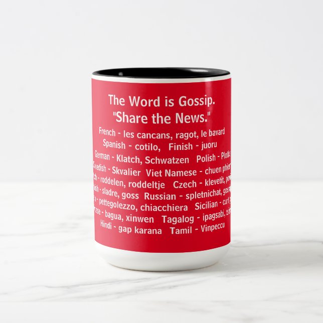 International Gossip Words, Two Tone Coffee Mug (Center)