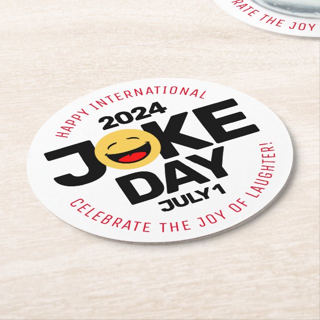 International Joke Day Laughing Face Round Paper Coaster (Angled)