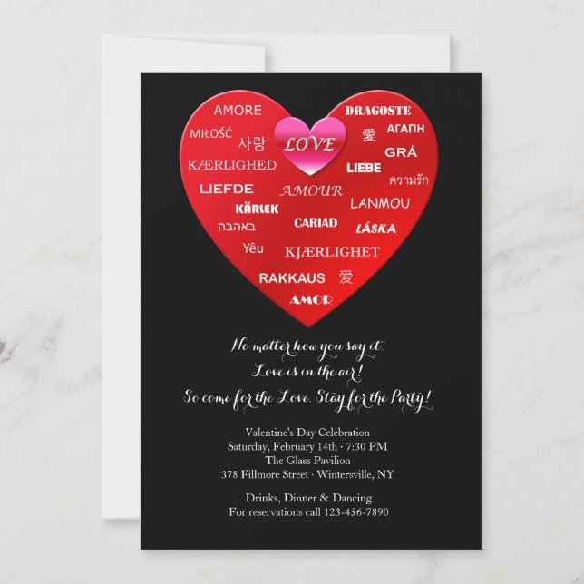 International Love Words Valentine's Day Invites (Front)