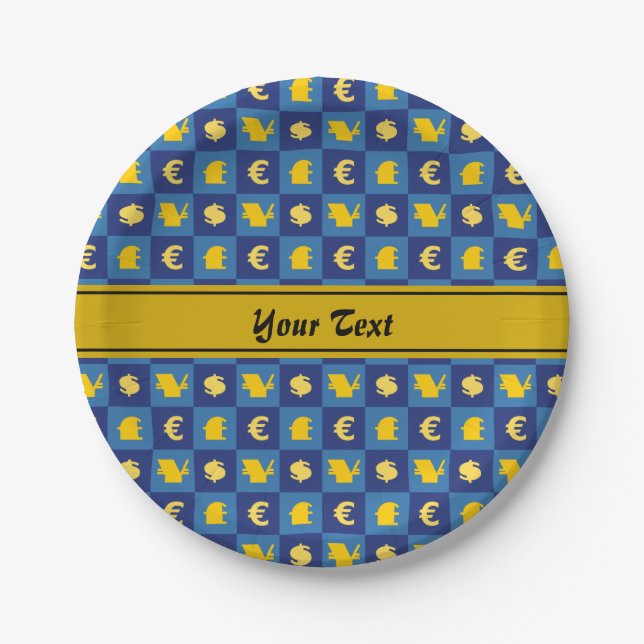 International money currencies signs pattern paper plate (Front)