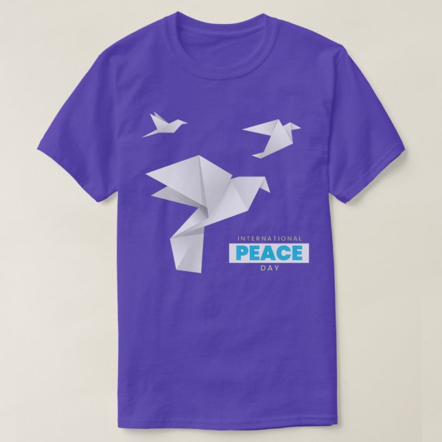 International Peace Day With Origami Doves T-Shirt (Design Front)
