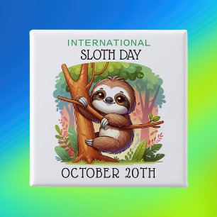 International Sloth Day   October 20th 15 Cm Square Badge