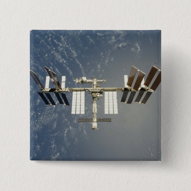 International Space Station backdropped 15 Cm Square Badge (Front)