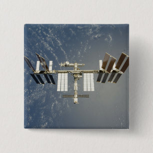 International Space Station backdropped 15 Cm Square Badge