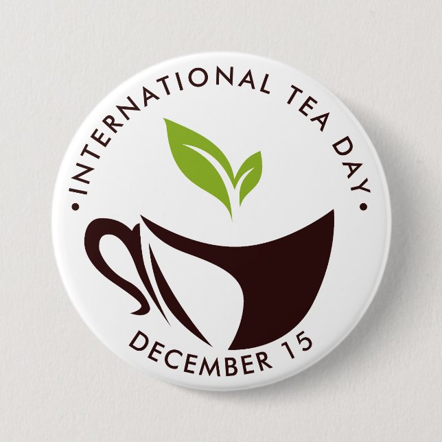 International Tea Day, cup, leaves logo 7.5 Cm Round Badge (Front)