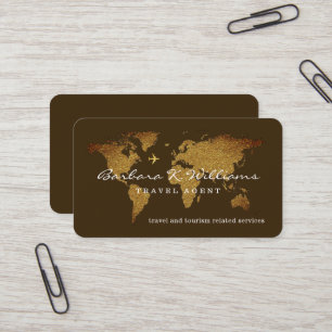 International Travel Agent World Map Brown Business Card