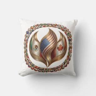 International Unity Flame with World Flags Emblem Cushion