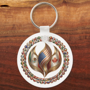 International Unity Flame with World Flags Emblem Key Ring