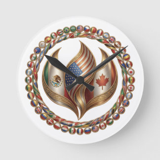 International Unity Flame with World Flags Emblem  Round Clock