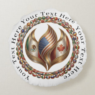 International Unity Flame with World Flags Emblem Round Cushion