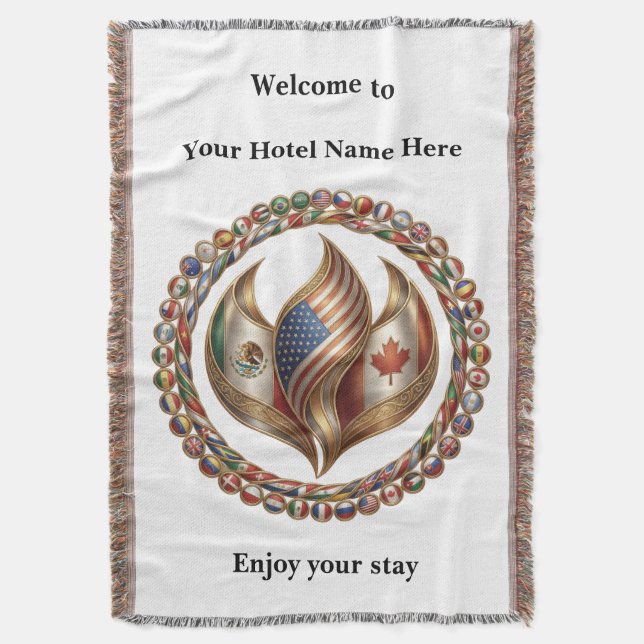 International Unity Flame with World Flags Emblem  Throw Blanket (Front Vertical)