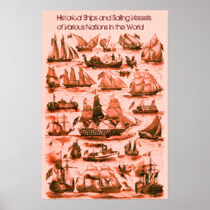 INTERNATIONAL VINTAGE SAILING VESSELS SHIPS,Red Poster