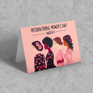 International Women’s Day Global Women Pink Floral Holiday Card