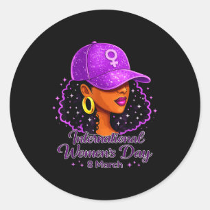 International women's day 2026 8 march black women classic round sticker