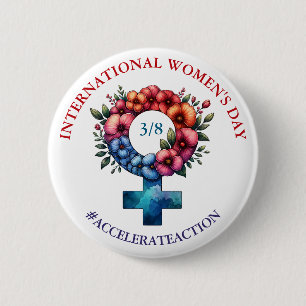 International Women's Day Accelerate Action 6 Cm Round Badge