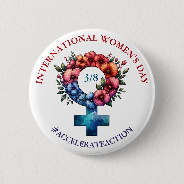 International Women's Day | Accelerate Action 6 Cm Round Badge (Front)