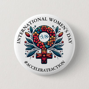 International Women's Day   Accelerate Action 6 Cm Round Badge