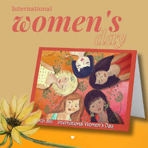 International Women's Day Art Orange Red  Holiday Card