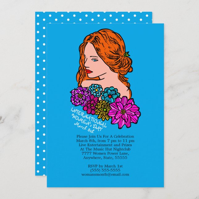 International Women's Day Auburn Hair Lady Party Invitation (Front/Back)