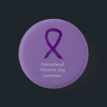 International Women's Day Awareness Custom Pins<br><div class="desc">International Women's Day awareness cause uses a purple ribbon. The awareness ribbon pin features the painting of a purple awareness ribbon on a custom button pendant. The awareness pendant notes "Awareness International Women's Day". The purple awareness ribbon art lapel pins or buttons can be customised with personalised messages to make...</div>
