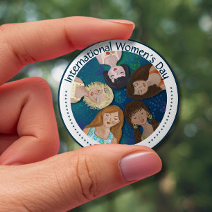 International Women's Day hand drawn in Blue 10 Cm Round Badge