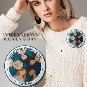 International Women's Day hand drawn in Blue 10 Cm Round Badge