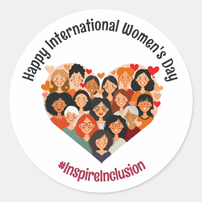 International Women's Day | IWD March 8 | Heart Classic Round Sticker (Front)