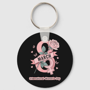 International Womens Day March 8 Rose Feminist Key Ring