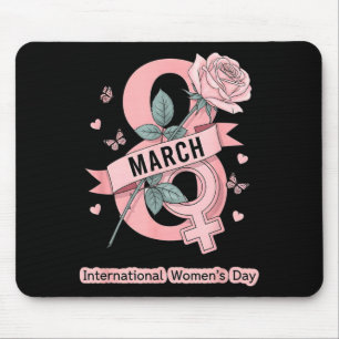 International Womens Day March 8 Rose Feminist Mouse Pad