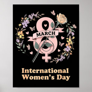 International Womens Day March 8 Rose Feminist Poster