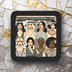 International Women's Day March 8th Art Deco Square Sticker