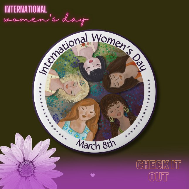 International Women's Day multi-ethnic portrait 10 Cm Round Badge (International Women's Day multi-ethnic portrait Button)
