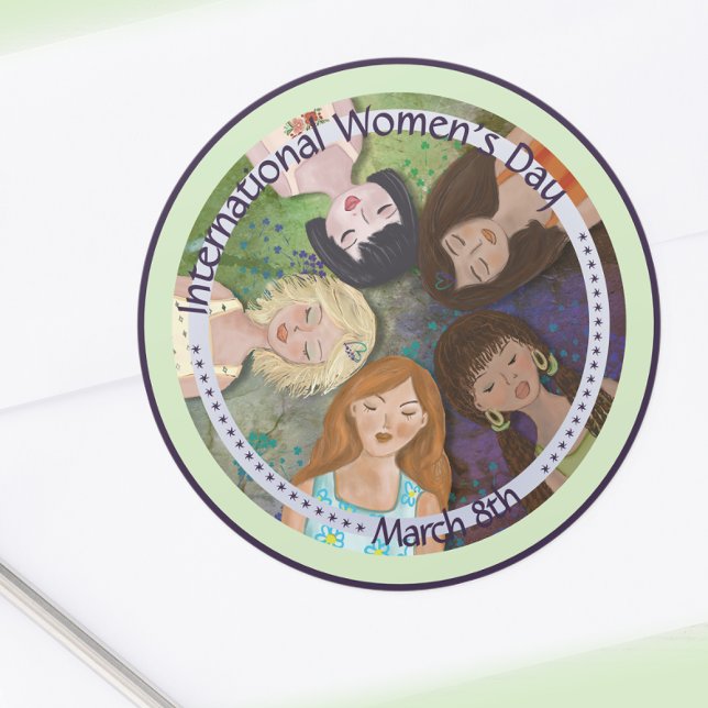 International Women's Day multi-ethnic portrait Classic Round Sticker (International Women's Day multi-ethnic portrait Classic Round Sticker

)