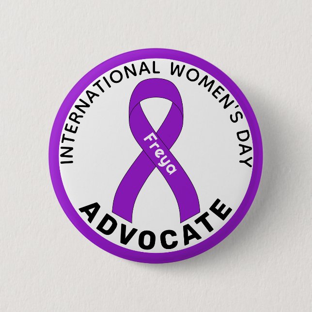 International Women's Day Ribbon White Button (Front)