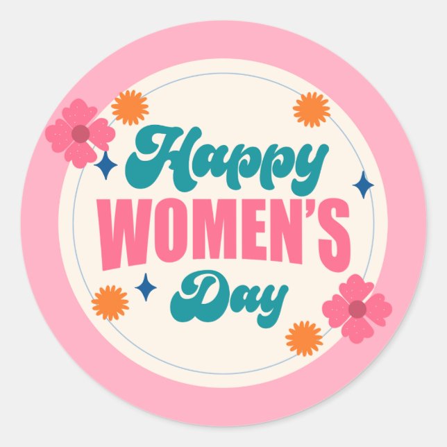 International women's day trendy girly cute  classic round sticker (Front)