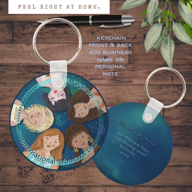 International Women's Day Women Portraits blue Key Ring (International Women's Day Women Portraits blue Keychain)