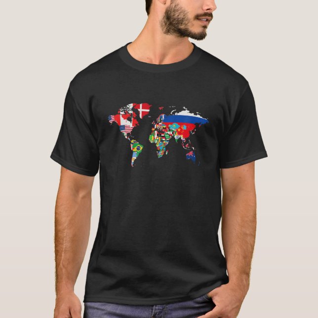 International World Flags T-shirt Flags World Map  (Front)
