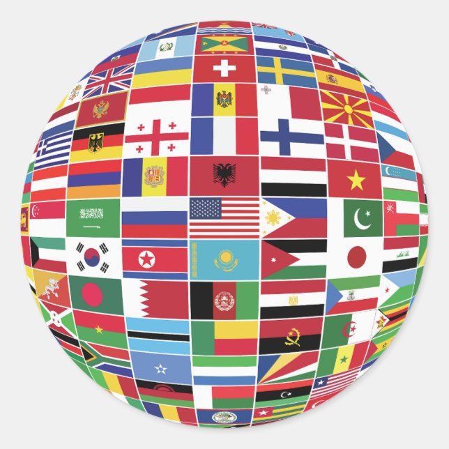 International World Globe With Country Flags Classic Round Sticker (Front)