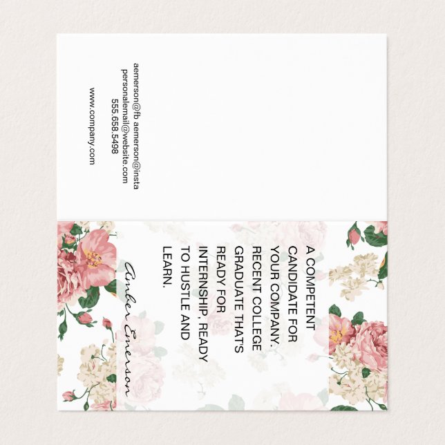 Internship Floral Pattern Business Card (Outside Unfolded)