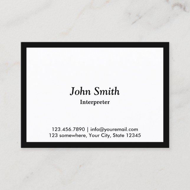 Interpreter Elegant Black Border Business Card (Front)