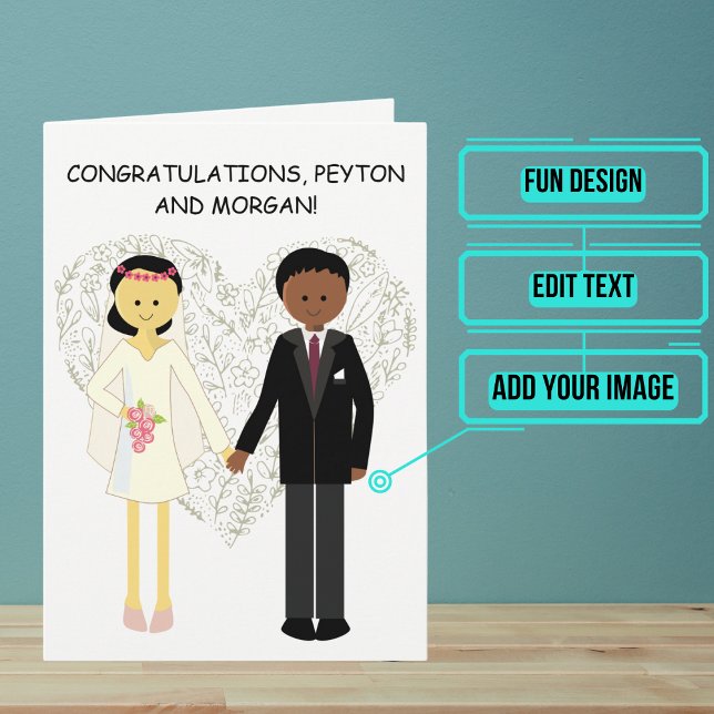 Interracial Couple Wedding Day Congratulations Card (Send your love and congratulations with a modern and unique twist.)