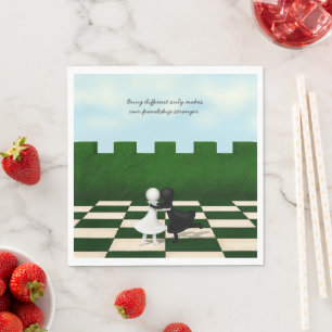 Interracial Friendship Cute Pawns Hug Chessboard Napkin