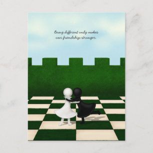 Interracial Friendship Cute Pawns Hug Personalised Postcard