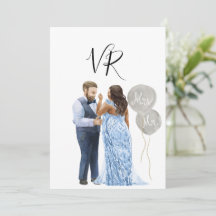 Interracial Illustrated Couple Save The Date