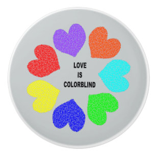 Interracial Love Rainbow Hearts Ceramic Knob