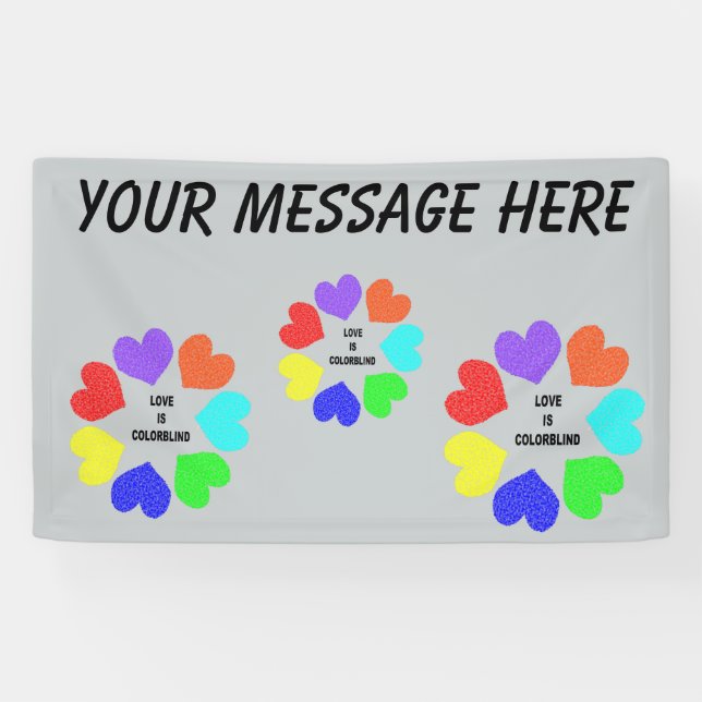 Interracial Love Rainbow Hearts Custom Banner (Horizontal)