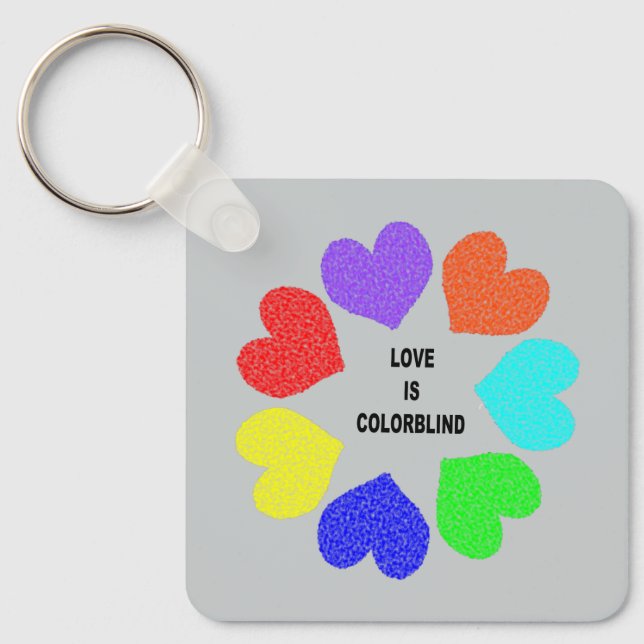 Interracial Love Rainbow Hearts Custom Key Ring (Front)